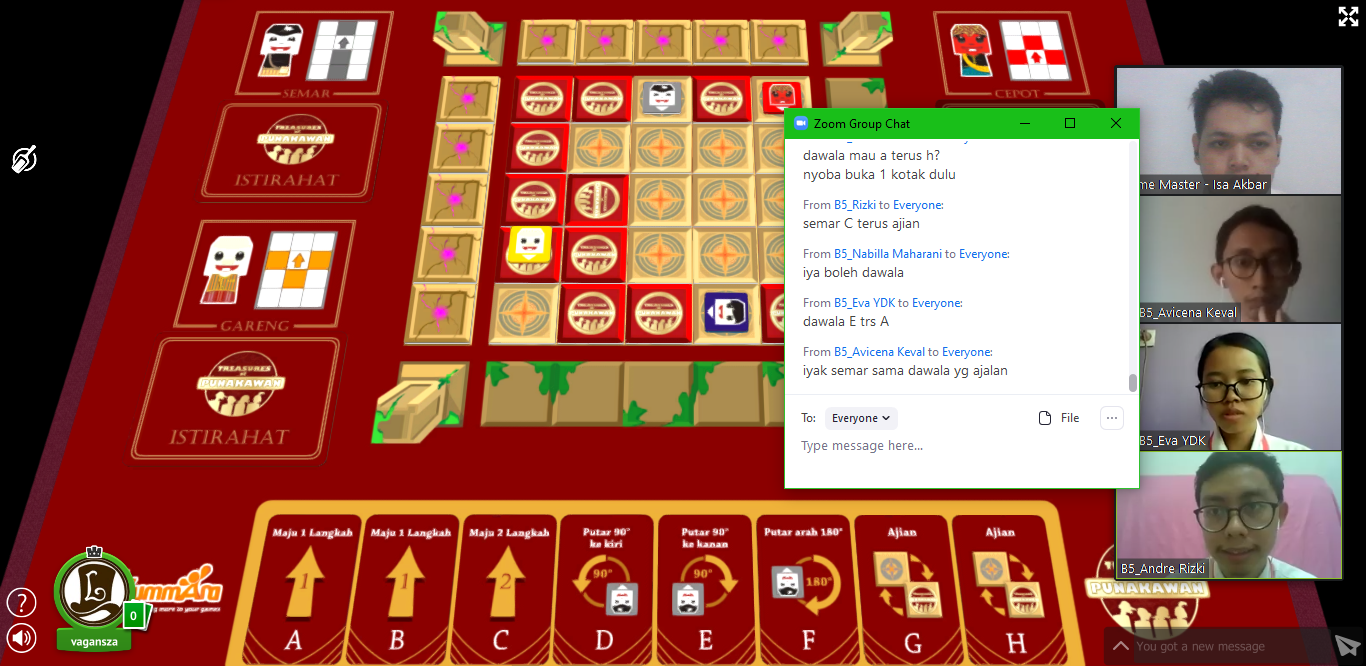 Bermain game-based learning Treasure of Punakawan secara online melalui Zoom